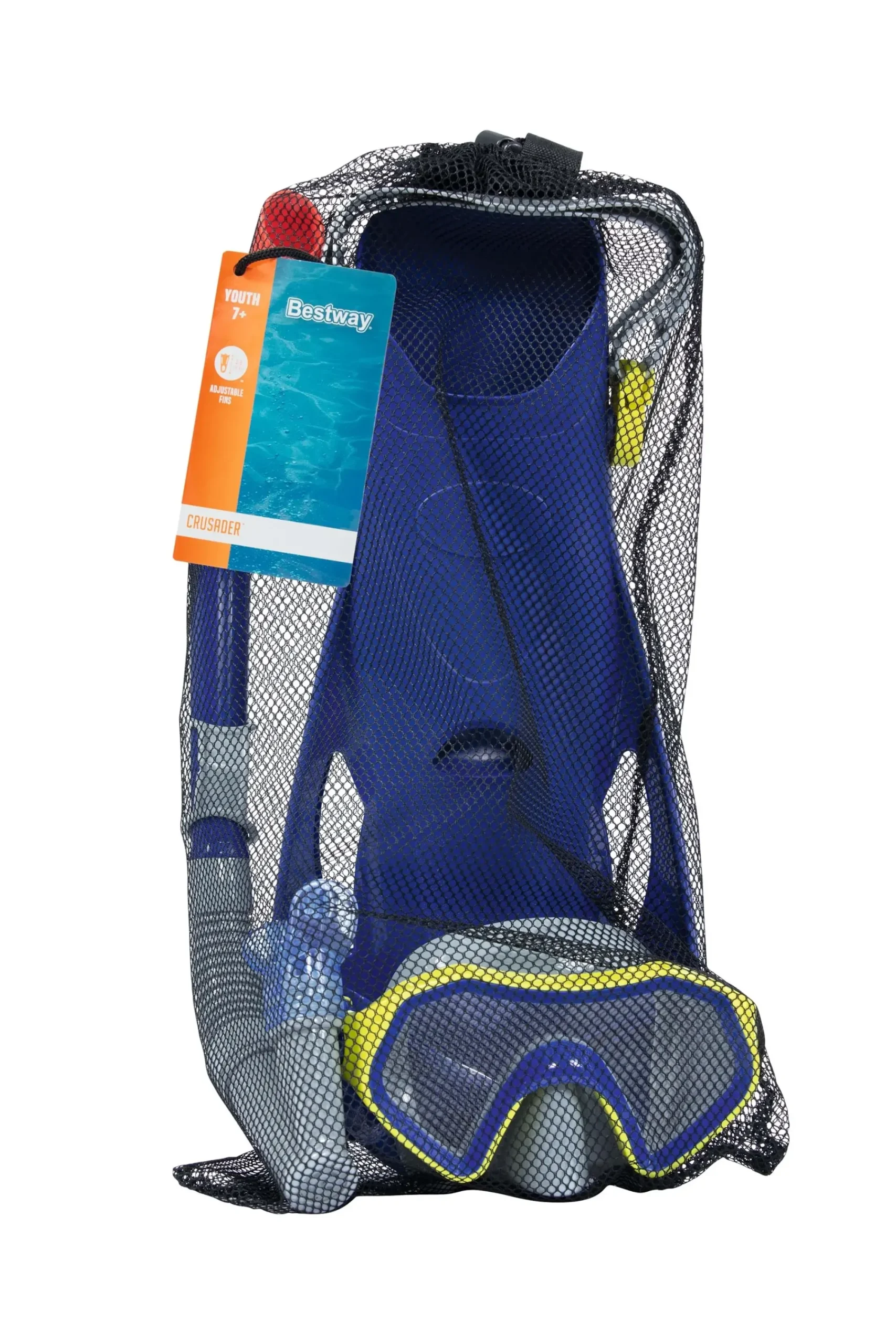 Bestway Swim Gear< Crusader Dark Blue Unisex Youth Snorkel Set With Fins, Ages 7+