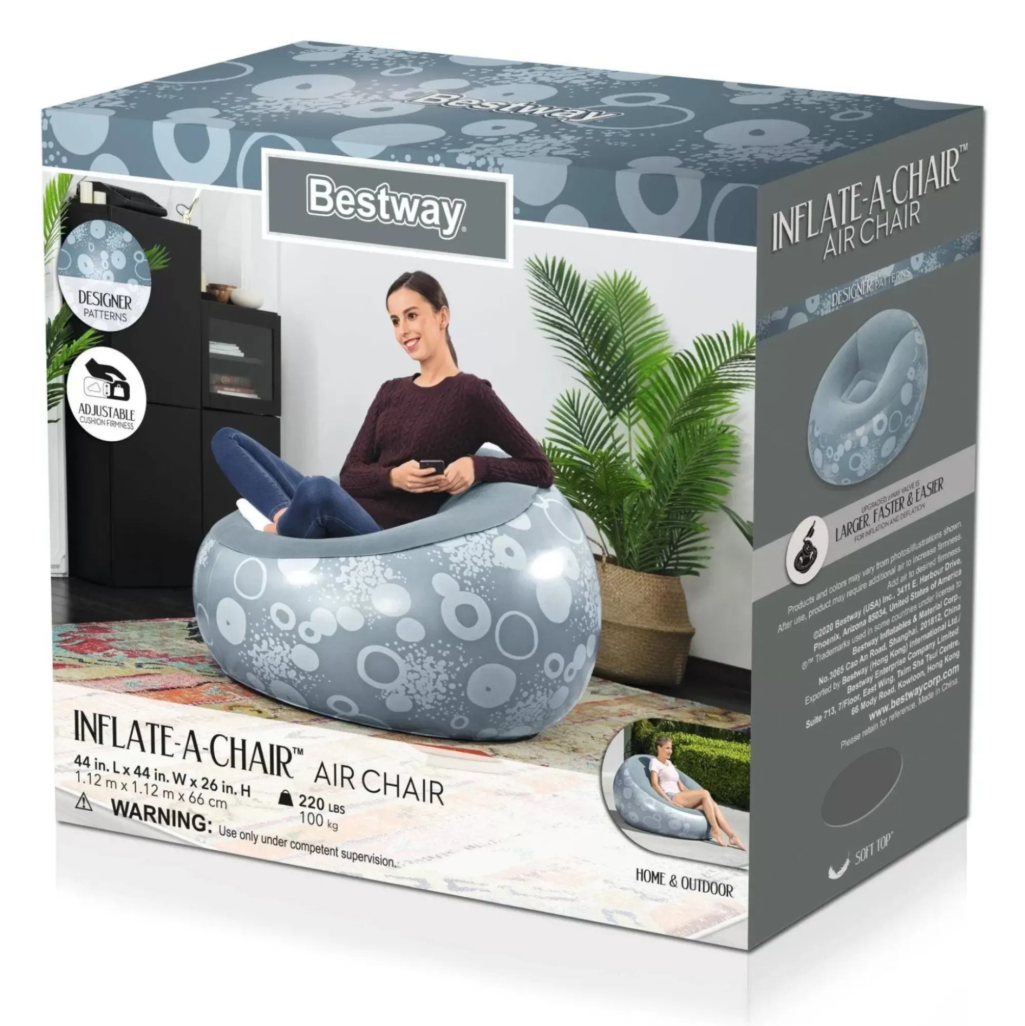 Bestway Air Chairs< Inflate-A-Chair Inflatable Chair, Gray