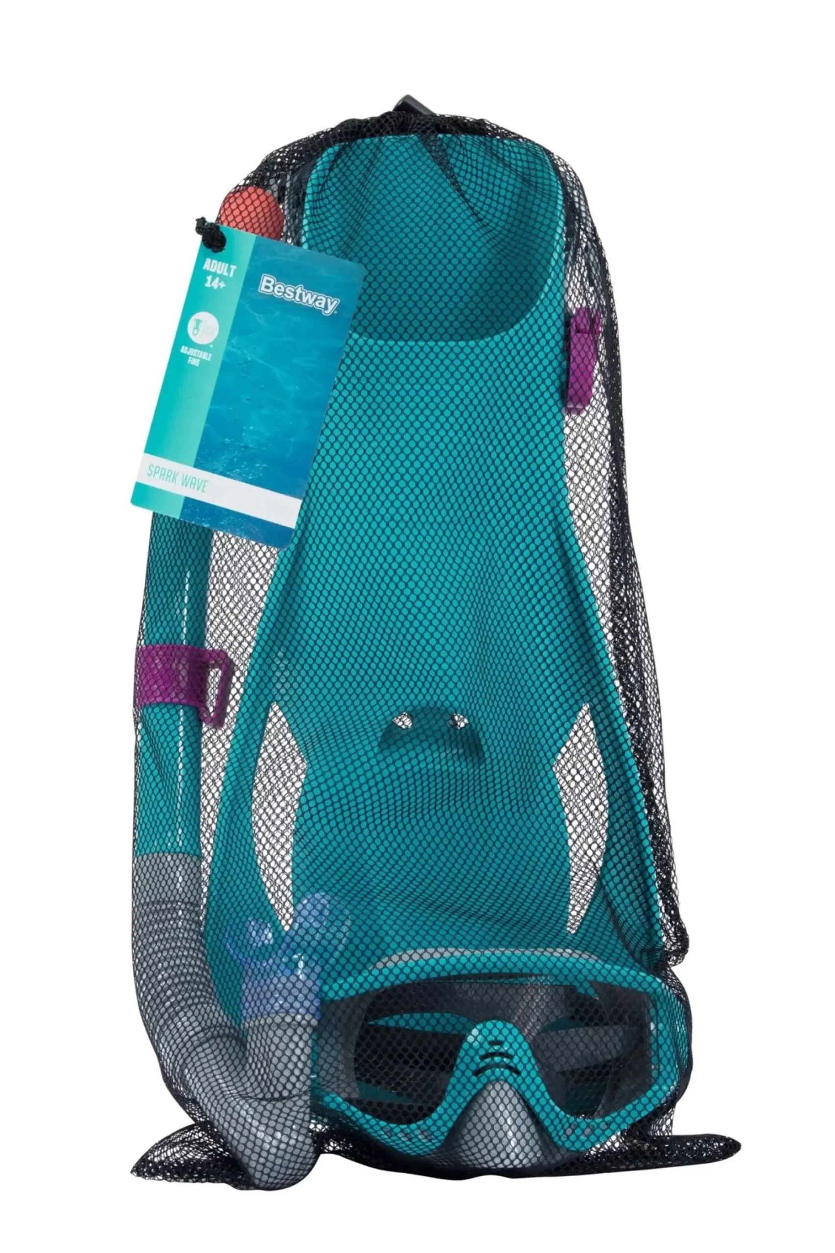 Bestway Swim Gear< Spark Wave Teal Unisex Adult Snorkel Set With Fins, Ages 14+