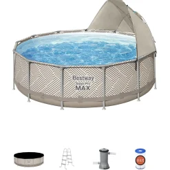 Bestway Steel Pro Max Pools< Steel Pro Max 13' X 42 Round Above Ground Pool Set With Canopy