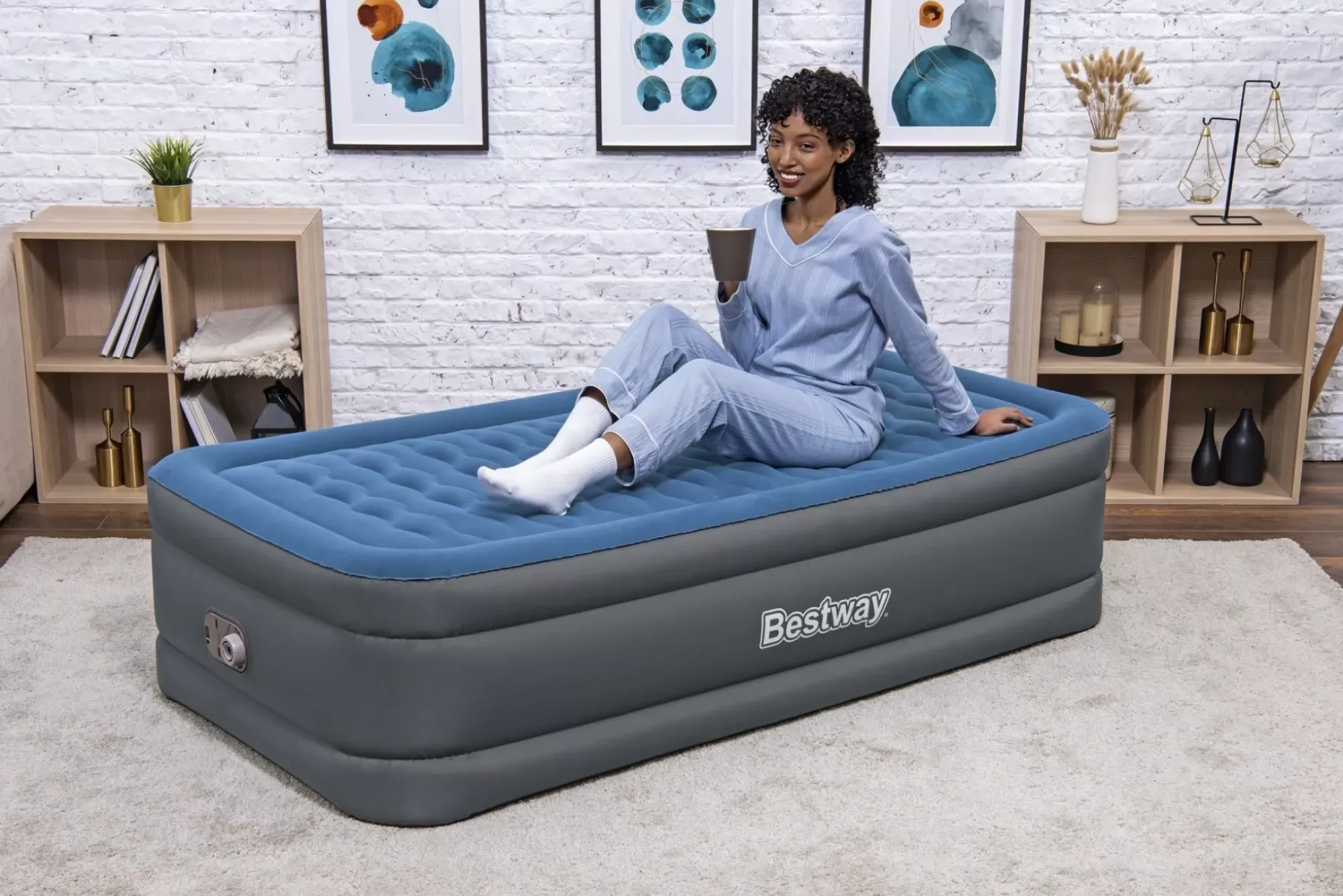 Bestway Indoor Air Mattresses< Tough Guard Air Mattress Twin 18 With Built-In Ac Pump And Antimicrobial Coating