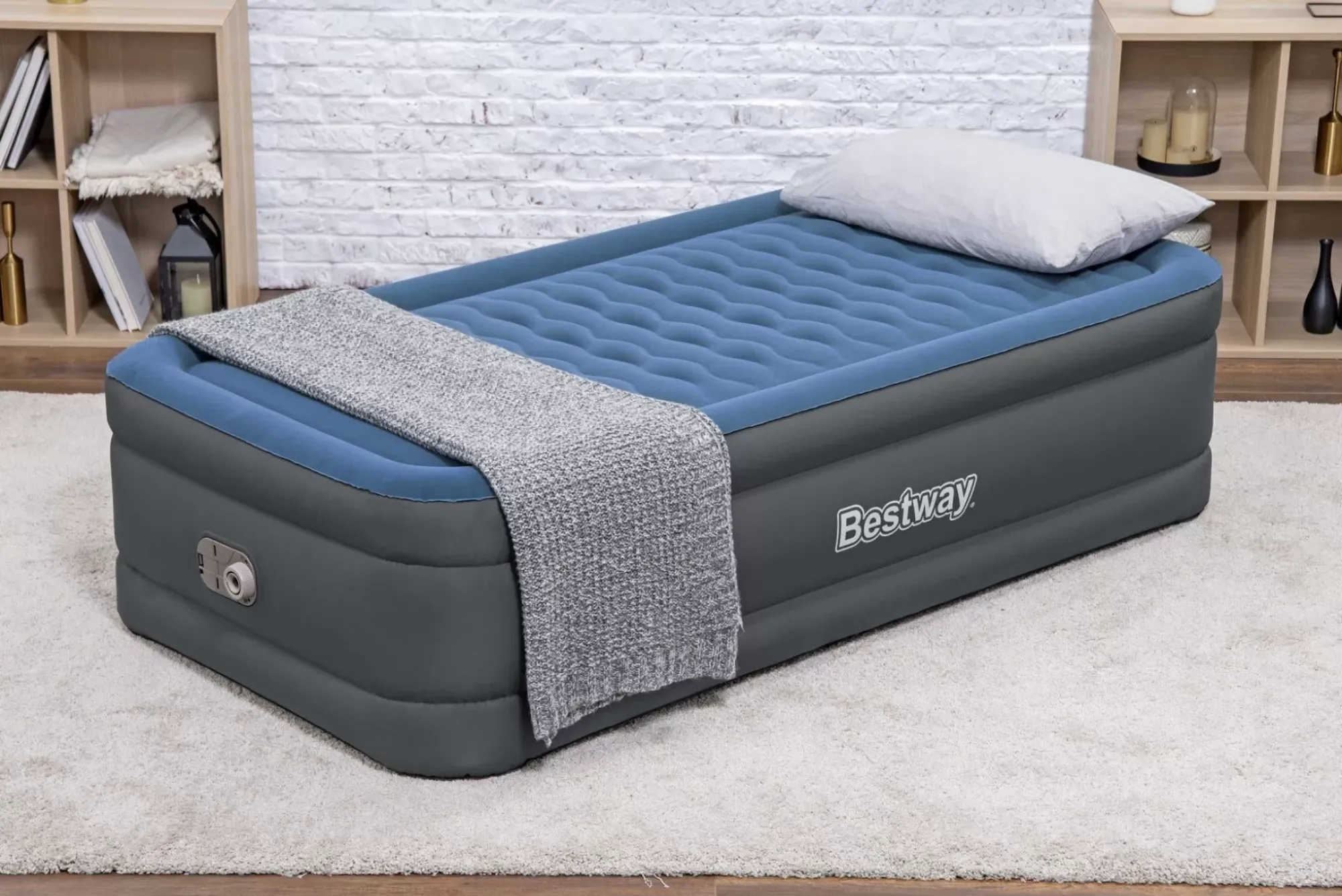 Bestway Indoor Air Mattresses< Tough Guard Air Mattress Twin 18 With Built-In Ac Pump And Antimicrobial Coating