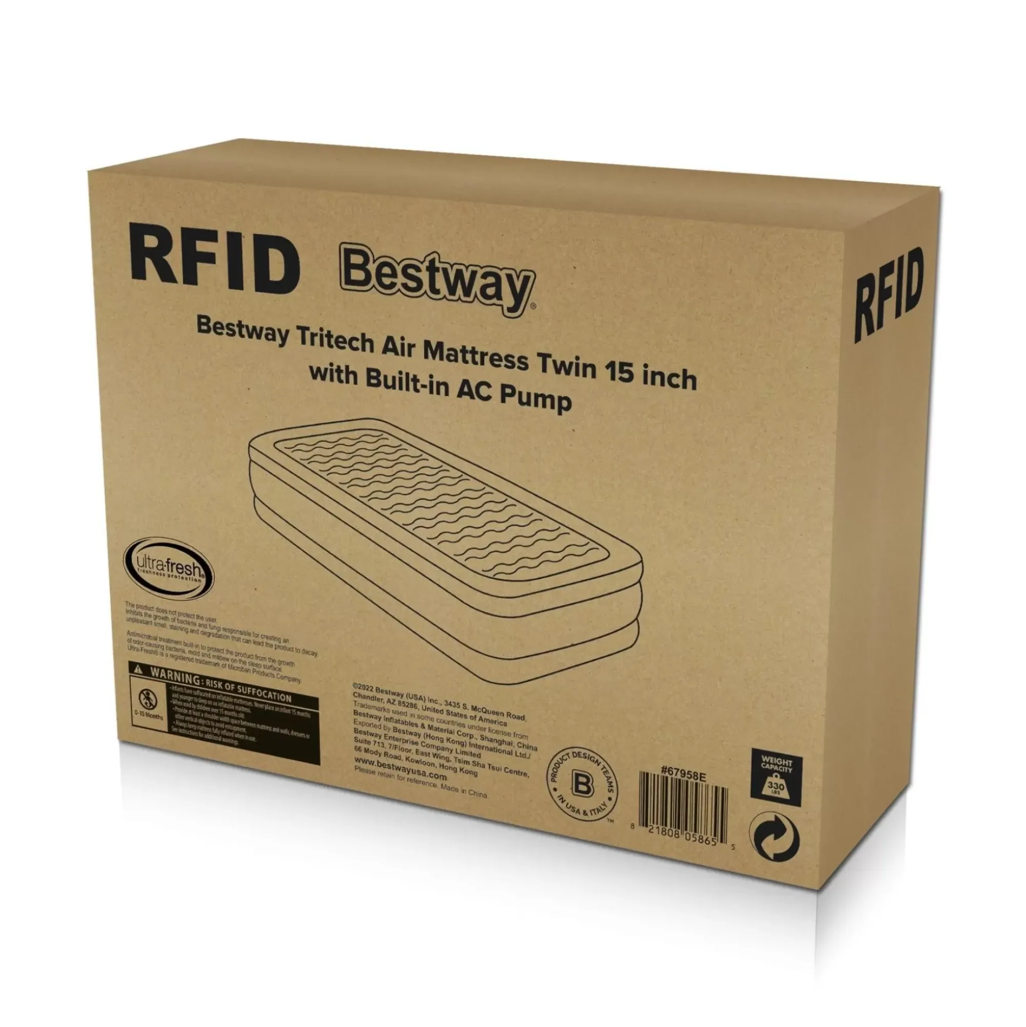 Bestway Indoor Air Mattresses< Tritech Air Mattress Twin 15 With Built-In Ac Pump Included And Antimicrobial Coating