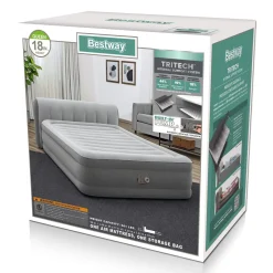 Bestway Indoor Air Mattresses< Tritech Air Mattress Queen 18" With Headboard, Built-In Ac Pump And Antimicrobial Coating