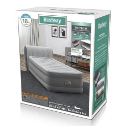 Bestway Indoor Air Mattresses< Tritech Air Mattress Twin 18" With Headboard, Built-In Ac Pump And Antimicrobial Coating