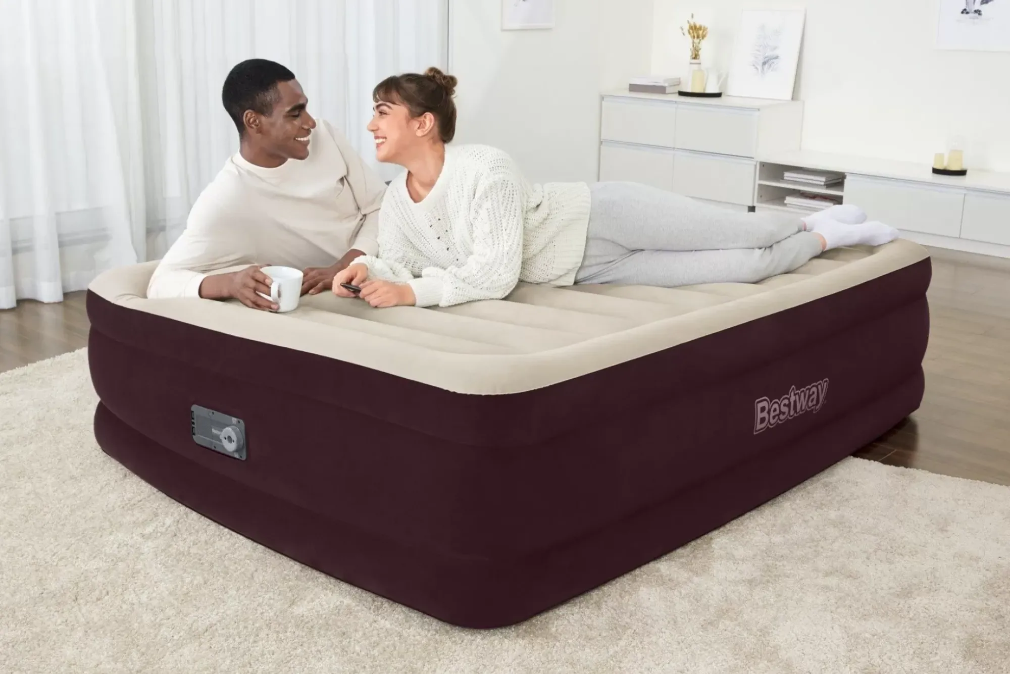 Bestway Indoor Air Mattresses< Tritech Fashion Flock Air Mattress Queen 20" With Built-In Ac Pump And Antimicrobial Coating