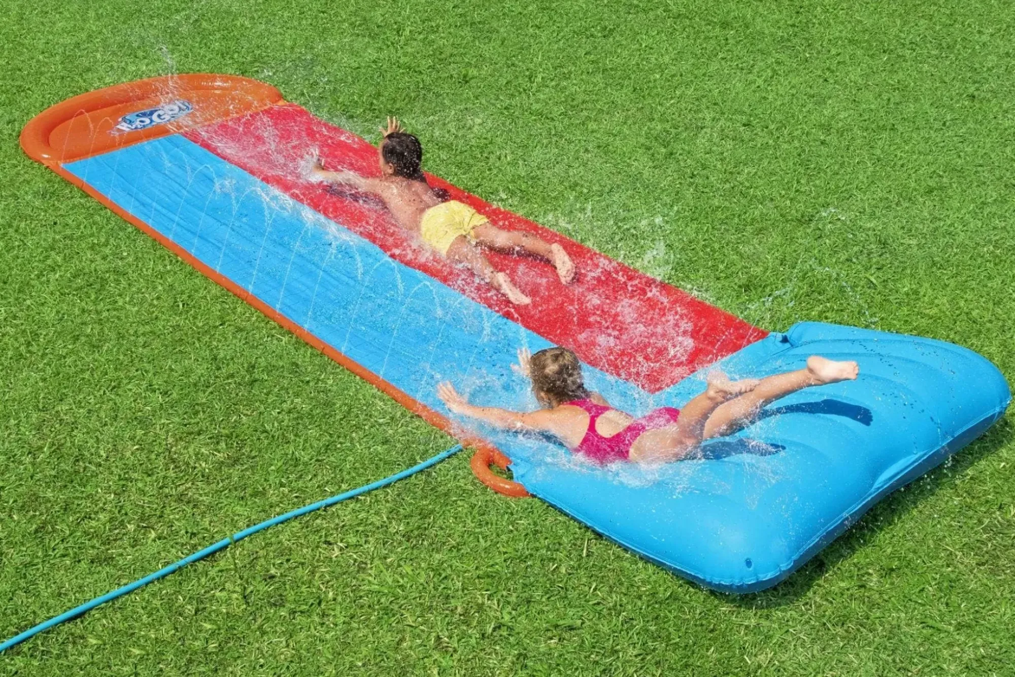Bestway Water Slides<H2Ogo! Child Double Lane Water Slide With Tsunami Splash Ramp 16'