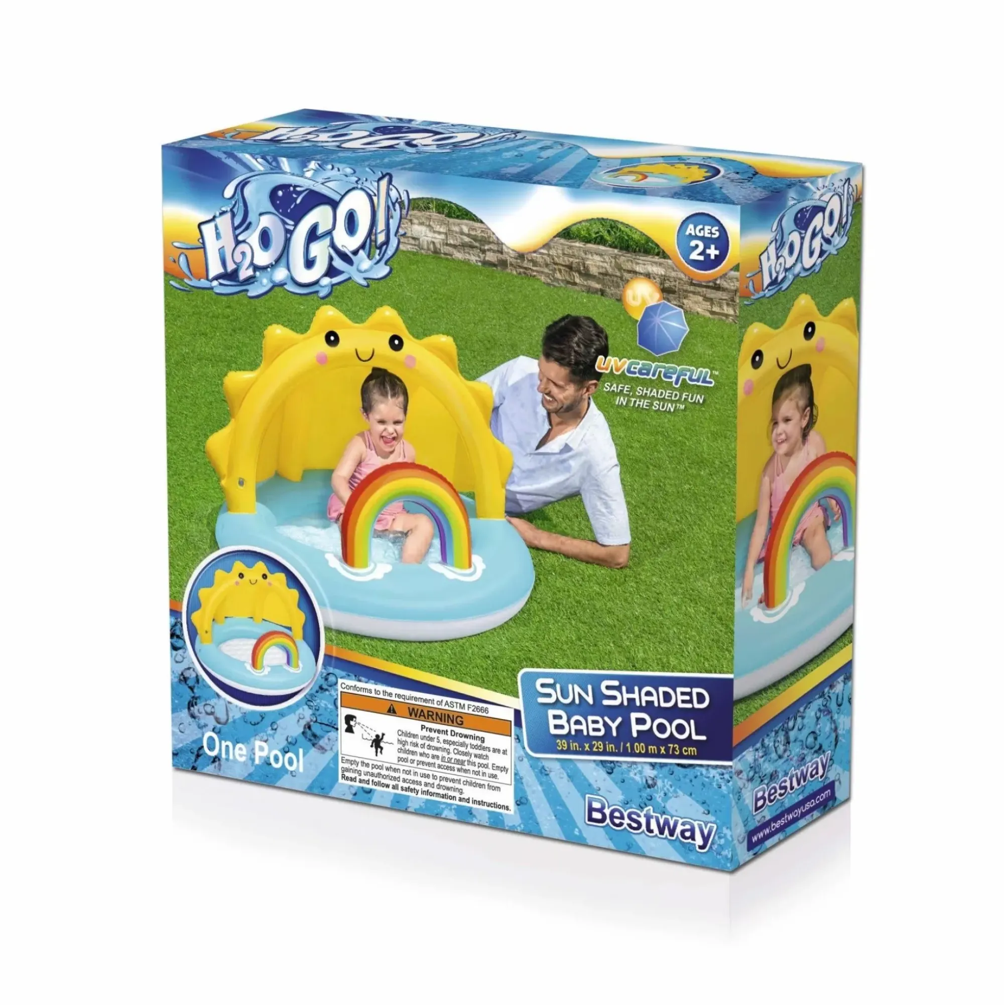 Bestway Kiddie Pools<Play Day Sun Shaded Round Inflatable Baby Pool 39 X 29
