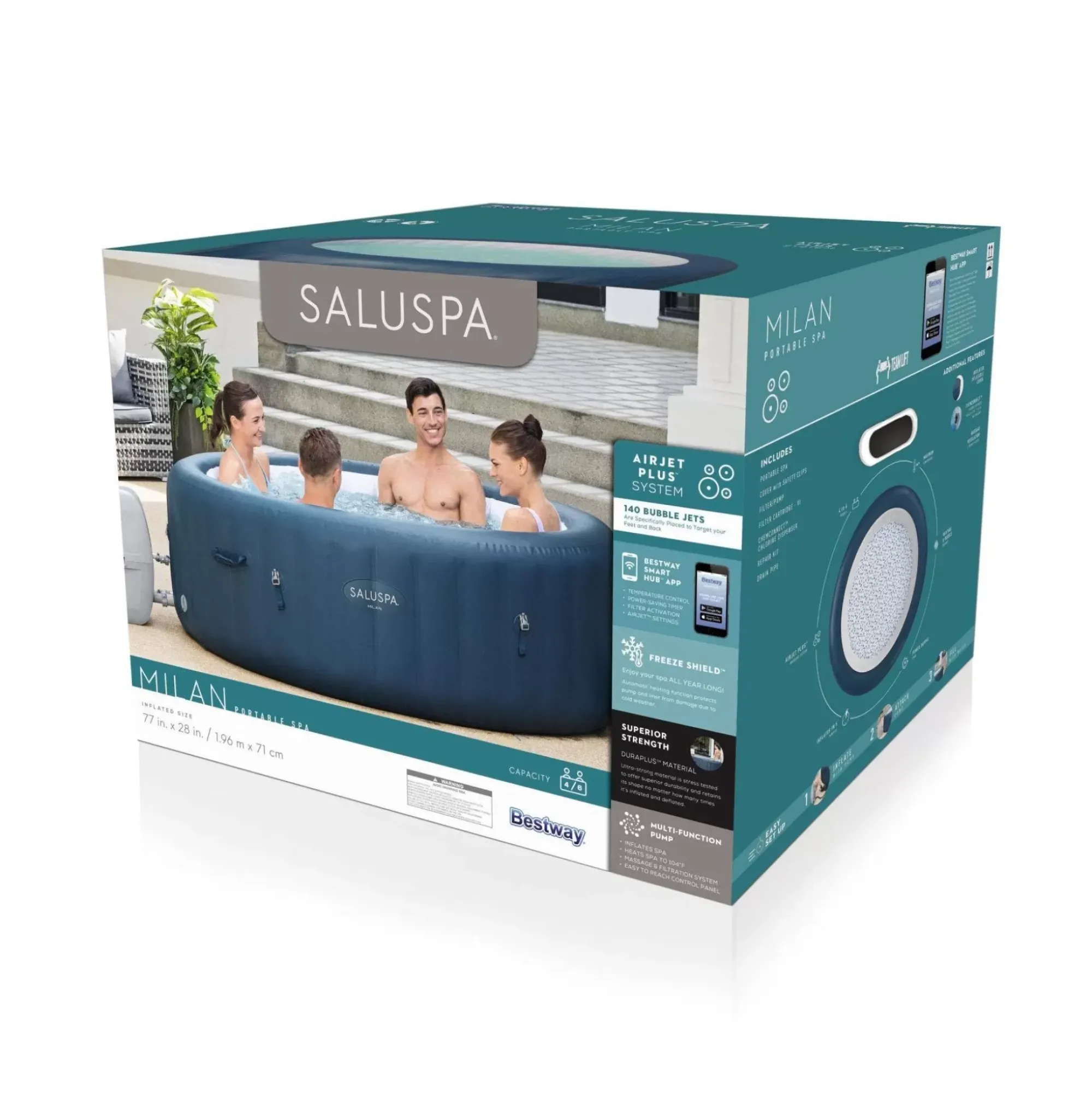 Bestway Airjet Plus<Saluspa Milan Airjet Plus Inflatable Hot Tub With App Control 4-6 Person