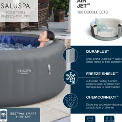 Bestway Energysense<Saluspa Santorini Energysense Smart Luxe Hydrojet Pro Inflatable Hot Tub Spa With Colorjet Led Light 5-7 Person