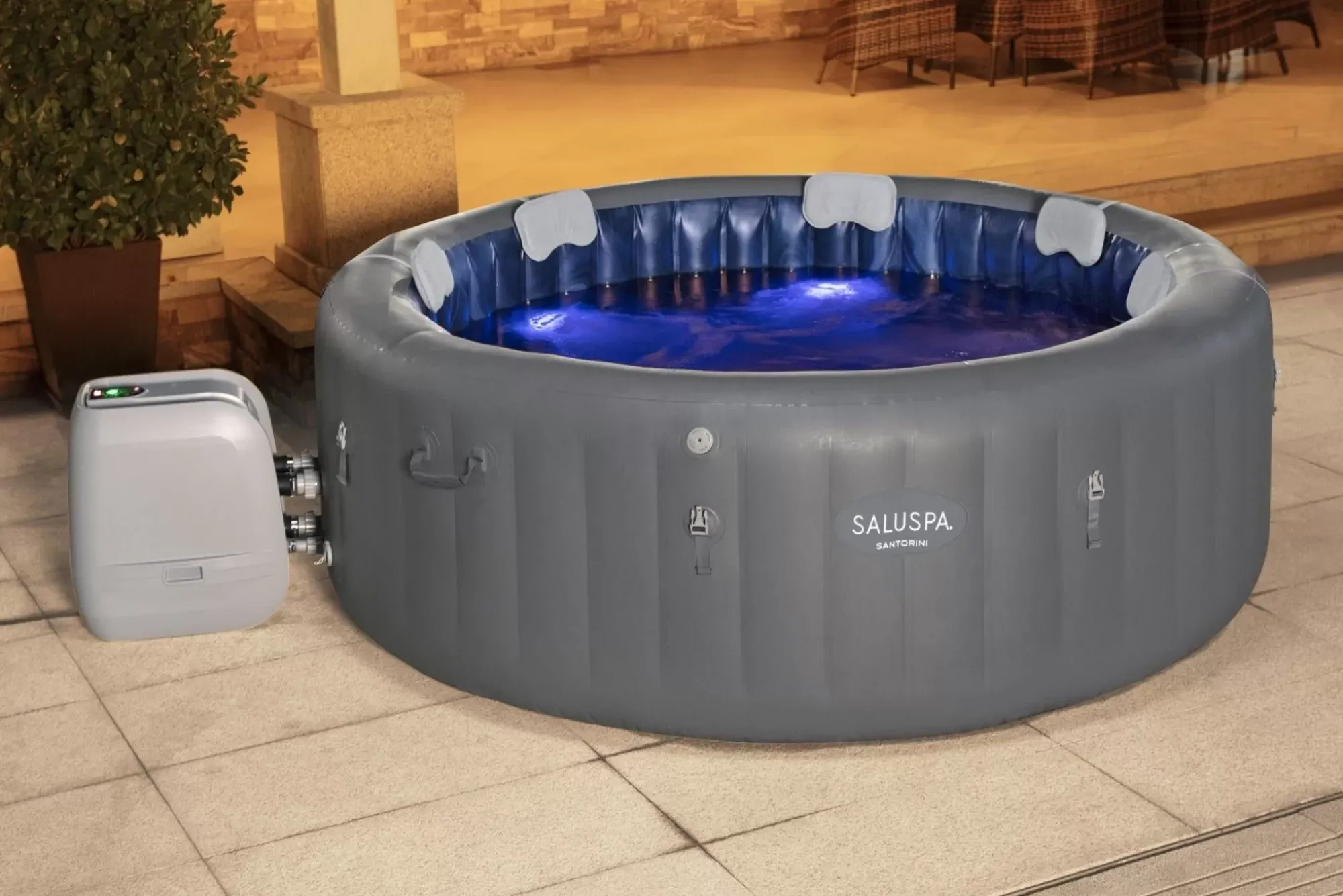 Bestway Energysense<Saluspa Santorini Energysense Smart Luxe Hydrojet Pro Inflatable Hot Tub Spa With Colorjet Led Light 5-7 Person