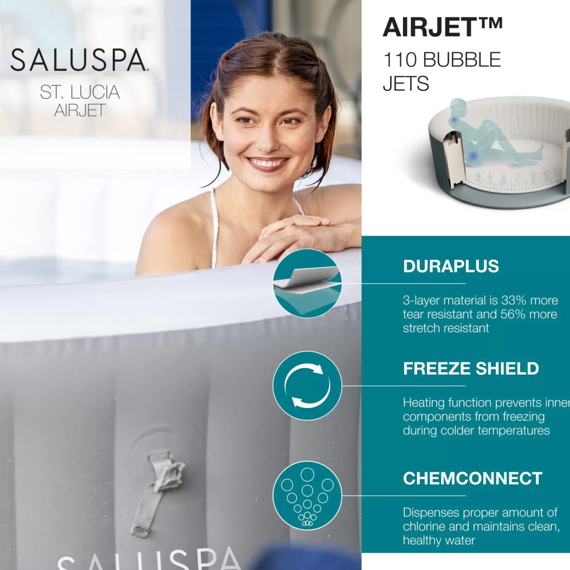 Bestway Airjet<Saluspa St. Lucia Airjet Inflatable Hot Tub Spa 2-3 Person