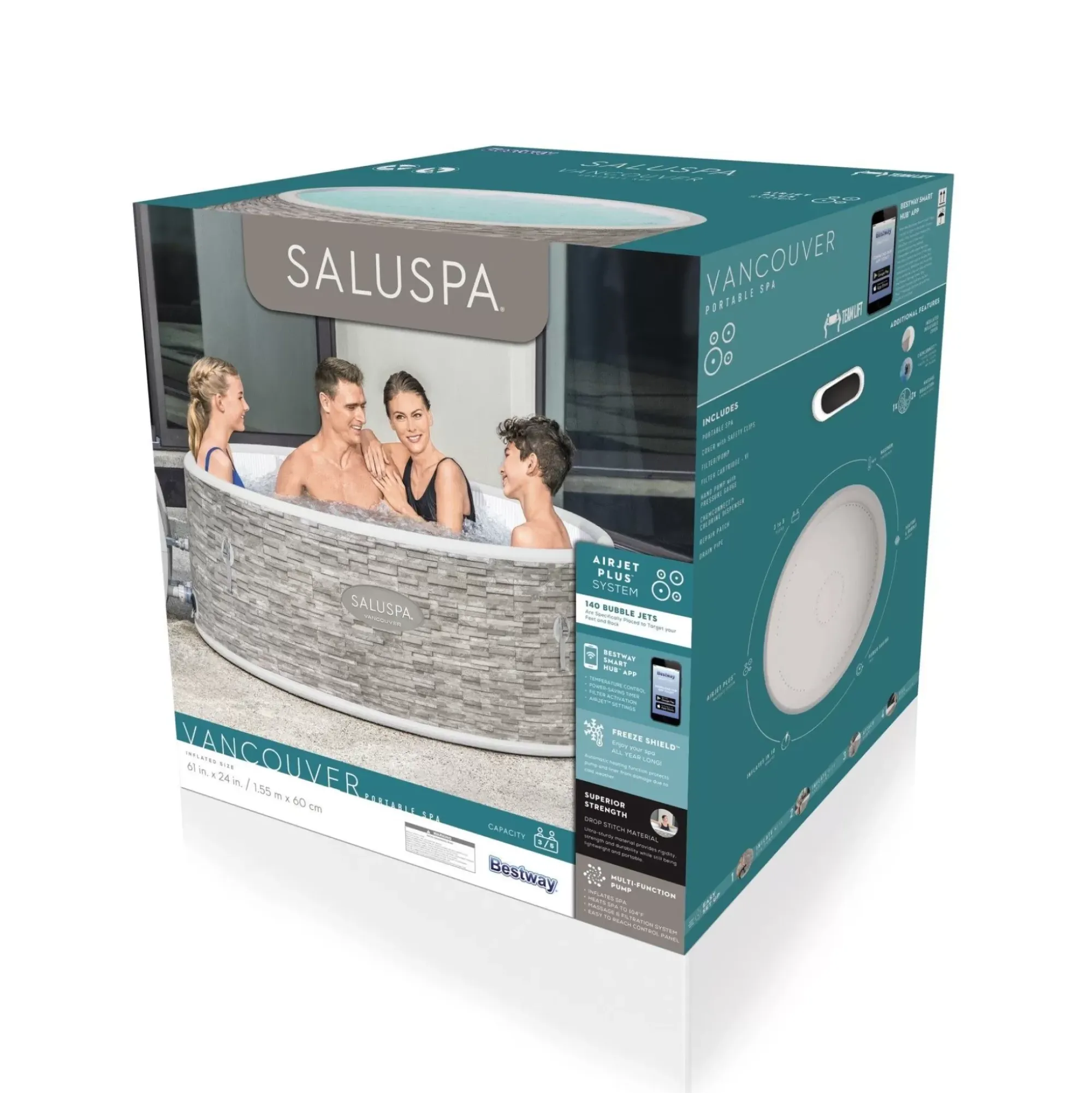 Bestway Airjet<Saluspa Vancouver Airjet Plus Inflatable Hot Tub With App Control 3-5 Person